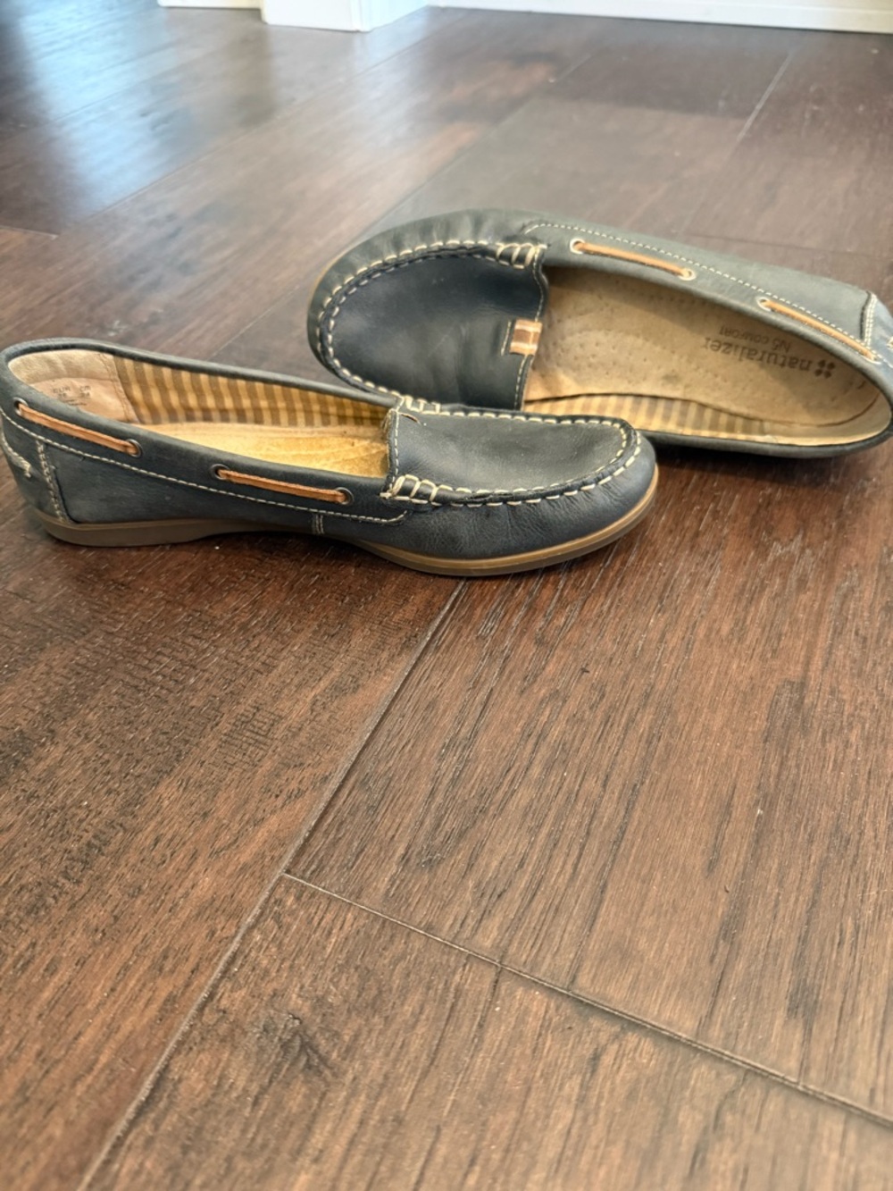 Naturalizer Navy Leather Slip-On Moccasin with Tan Details